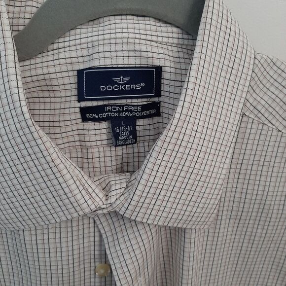 DOCKERS Iron Free Down Down Shirt Cotton Blend Large Cream Tan - Picture 5 of 11